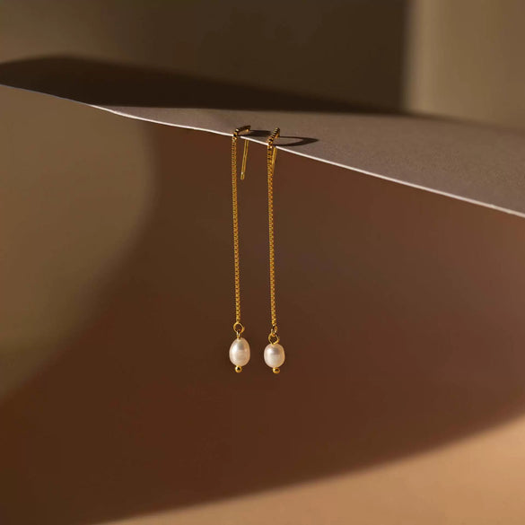 Pearl Necklace Earrings Sweater Chain Copper 18K Gold Plated Geometric Style Unisex