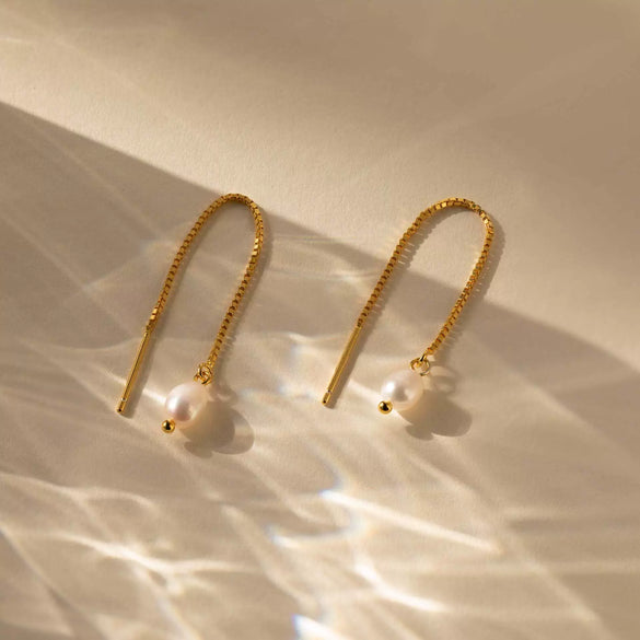 Pearl Necklace Earrings Sweater Chain Copper 18K Gold Plated Geometric Style Unisex