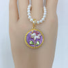 Pearl Necklace Freshwater Pearl Copper Pendant Flat Round Rose Buns Round Natural Middle Ancient Oil Painting Wind Purple Painted