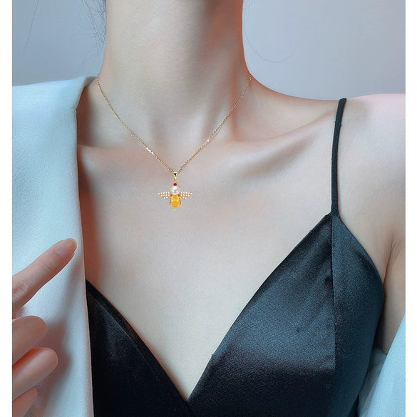 Pearl Necklace Freshwater Pearl Pendant Bee Inlay Copper With Chain Accessories