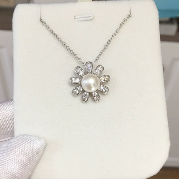 Pearl Necklace Freshwater Pearl Pendant Microinlaid Zircon Copper Accessories Flat Round Steamed Bread Round Shape