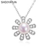 Pearl Necklace Freshwater Pearl Pendant Microinlaid Zircon Copper Accessories Flat Round Steamed Bread Round Shape