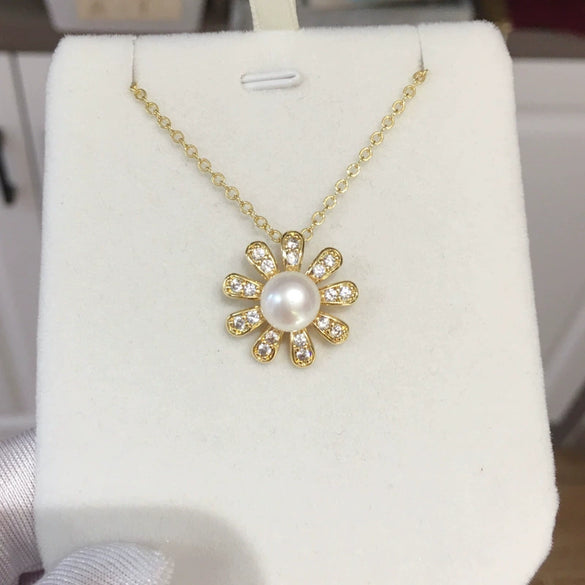 Pearl Necklace Freshwater Pearl Pendant Microinlaid Zircon Copper Accessories Flat Round Steamed Bread Round Shape