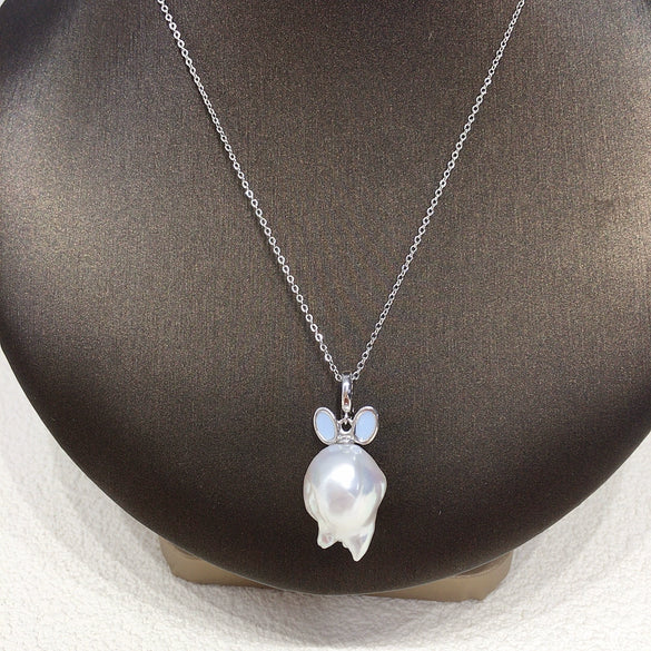 Pearl Necklace Freshwater Pearl Pendant Rabbit Ears Style Copper Material