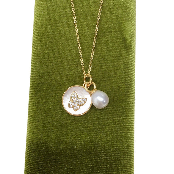 Pearl Necklace Freshwater Pearl Sea Shell Mother Of Fritillaria Butterfly Microinlaid Zircon Copper Minimalist Rice Shape Droplet Shape Pendant