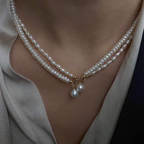 Pearl Necklace Freshwater Pearls Copper Rice Shape Droplet Shape Light Luxury Niche Cold Style Women's