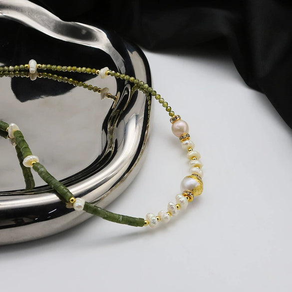 Pearl Necklace Geometric Pattern Bamboo Chain Elegant For Women