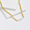 Pearl Necklace Gold Copper Plated Geometric Cuban Chain Style