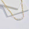 Pearl Necklace Gold Copper Plated Geometric Cuban Chain Style