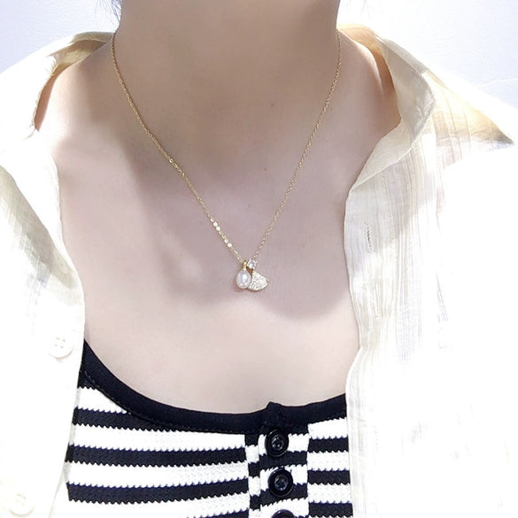Pearl Necklace Natural Freshwater Pearl Pendant Microinlaid Zircon Drop Shape Minimalist Style