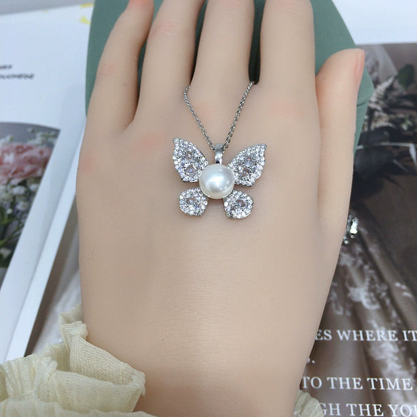 Pearl Necklace Natural Freshwater Pearl Pendant With Copper Accessories And Micro Zircon In Flat Round And Rose Buns Round Shapes