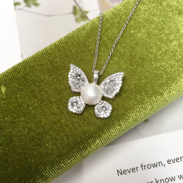Pearl Necklace Natural Freshwater Pearl Pendant With Copper Accessories And Micro Zircon In Flat Round And Rose Buns Round Shapes