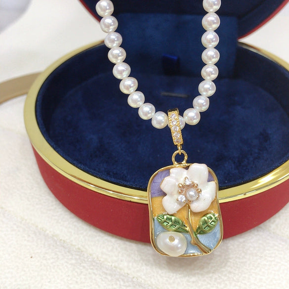 Pearl Necklace Natural Freshwater Pearl Square Pendant Copper Accessories Baroque Medieval Oil Painting Style