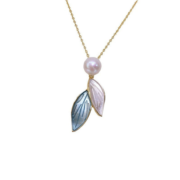 Pearl Necklace Pendant Jewelry Natural Freshwater Pearl Tassel Leaf Design Copper Accessories