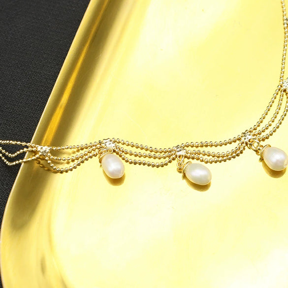Pearl Necklace Retro Geometric Style Electroplated Woven Lace Tassel For Women