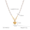 Pearl Necklace Stainless Steel Heartshaped Pendant Vacuum Plated For Women
