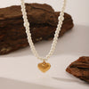 Pearl Necklace Stainless Steel Heartshaped Pendant Vacuum Plated For Women