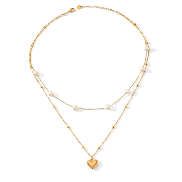 Pearl Necklace Stainless Steel Heartshaped Pendant Vacuum Plated For Women