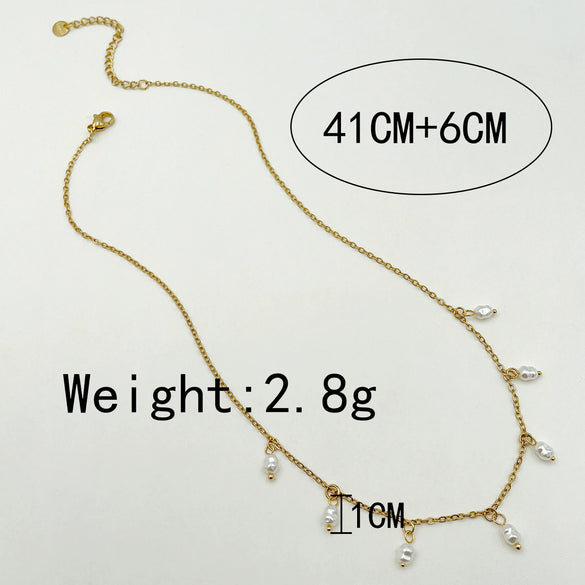 Pearl Necklace Stainless Steel 18K Gold Electroplated Tassel Pendant Necklace For Women