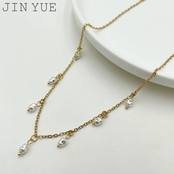 Pearl Necklace Stainless Steel 18K Gold Electroplated Tassel Pendant Necklace For Women