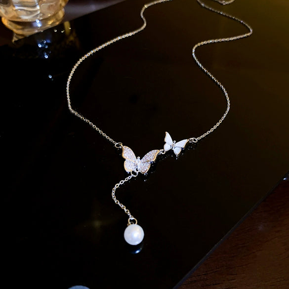 Pearl Necklace Titanium Steel Animals Zodiac Inlaid Zircon Light Luxury Women's Accessories Pendant Collarbone Chain