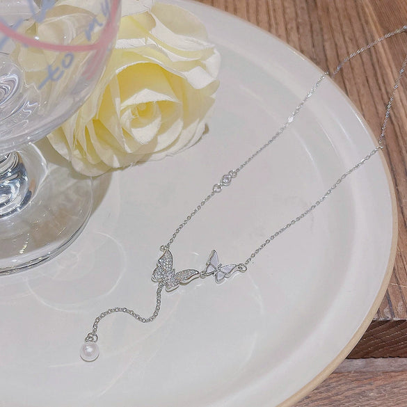 Pearl Necklace Titanium Steel Animals Zodiac Inlaid Zircon Light Luxury Women's Accessories Pendant Collarbone Chain