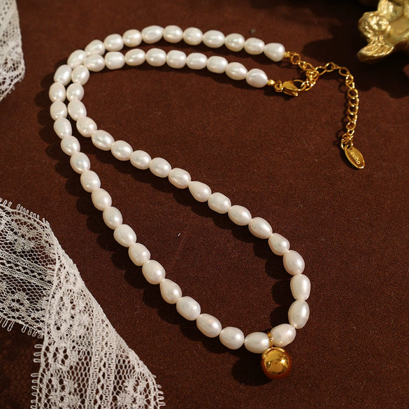 Pearl Necklace 316L Stainless Steel Baroque Retro Electroplating Women's Light Luxury Niche Highend Design Allmatch Collarbone Chain