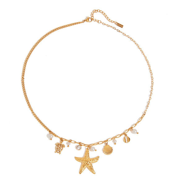 Pearl Necklace Titanium Steel Stainless Steel Geometric Starfish Electroplating Original Design Minimalist Women's Jewelry