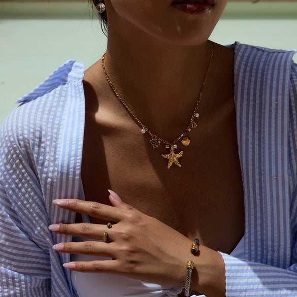 Pearl Necklace Titanium Steel Stainless Steel Geometric Starfish Electroplating Original Design Minimalist Women's Jewelry