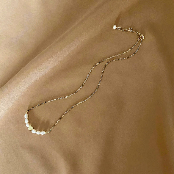 Pearl Necklace Vacuum Electroplated Heart Design Women's Cross Chain