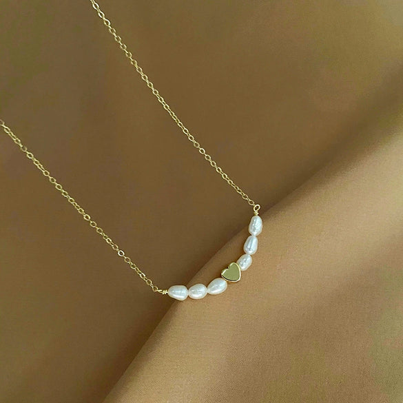 Pearl Necklace Vacuum Electroplated Heart Design Women's Cross Chain