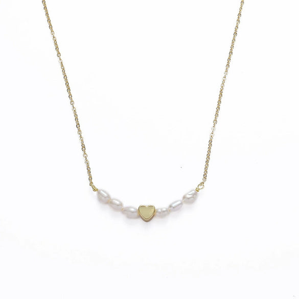Pearl Necklace Vacuum Electroplated Heart Design Women's Cross Chain