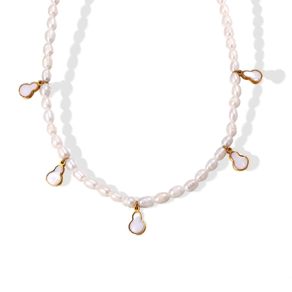 Pearl Necklace With Starburst Zircon Pendant 316L Stainless Steel 316L Stainless Steel Electroplating Jewelry For Women