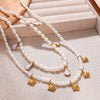 Pearl Necklace With Starburst Zircon Pendant 316L Stainless Steel 316L Stainless Steel Electroplating Jewelry For Women