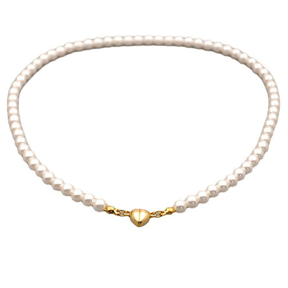 Pearl Necklace Women Simple Round Beaded Heartshaped Magnetic Clavicle Chain Alloy Glass Glaze Handmade Jewelry