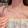 Pearl Necklace Women's Light Luxury Niche Design Clavicle Chain With Bow Pattern Copper Alloy Snake Bone Chain Electroplated
