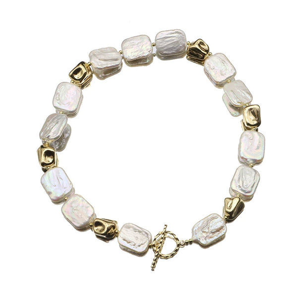 Pearl Necklace Women's Retro Geometric Style Beaded Clavicle Chain With Electroplating