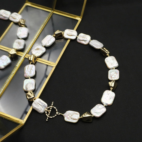 Pearl Necklace Women's Retro Geometric Style Beaded Clavicle Chain With Electroplating