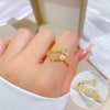 Pearl Open Star Ring Brass Material Gold Plated With Crown Design For Women