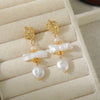 Pearl Pendant Earrings Copper Plated Gold Geometric Baroque Style For Women