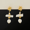 Pearl Pendant Earrings Copper Plated Gold Geometric Baroque Style For Women