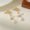Pearl Pendant Earrings Copper Plated Gold Geometric Baroque Style For Women