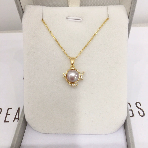 Pearl Pendant Jewelry Natural Freshwater Pearl Flat Round And Steamed Bread Round Shape Copper Accessories