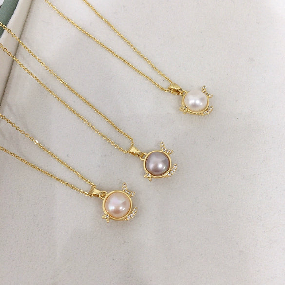 Pearl Pendant Jewelry Natural Freshwater Pearl Flat Round And Steamed Bread Round Shape Copper Accessories