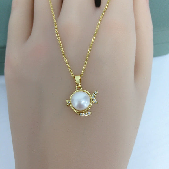 Pearl Pendant Jewelry Natural Freshwater Pearl Flat Round And Steamed Bread Round Shape Copper Accessories