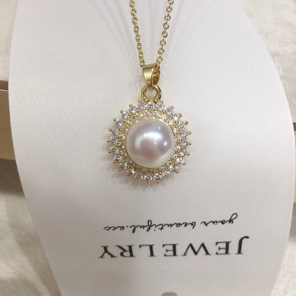 Pearl Pendant Necklace Copper Freshwater Pearl Geometric Flat Round Bun Round Jewelry