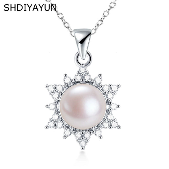 Pearl Pendant Necklace Copper Gold Plated Microinlaid Zircon Freshwater Pearl Flat Round Steamed Bread Round