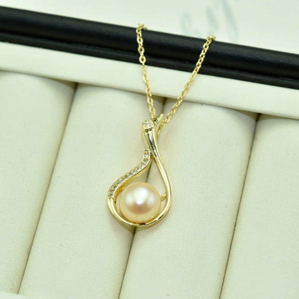 Pearl Pendant Necklace Freshwater Pearl Flat Round Steamed Bread Round Copper Natural Light Luxury Style Colorpreserving