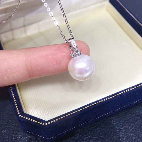 Pearl Pendant Necklace Freshwater Pearl Round S925 Sterling Silver Fashion Minimalist