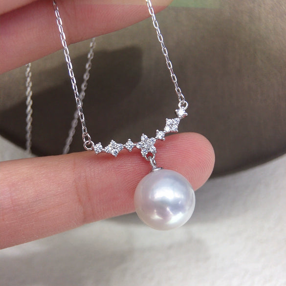 Pearl Pendant Necklace Freshwater Pearl Round S925 Sterling Silver Fashion Minimalist